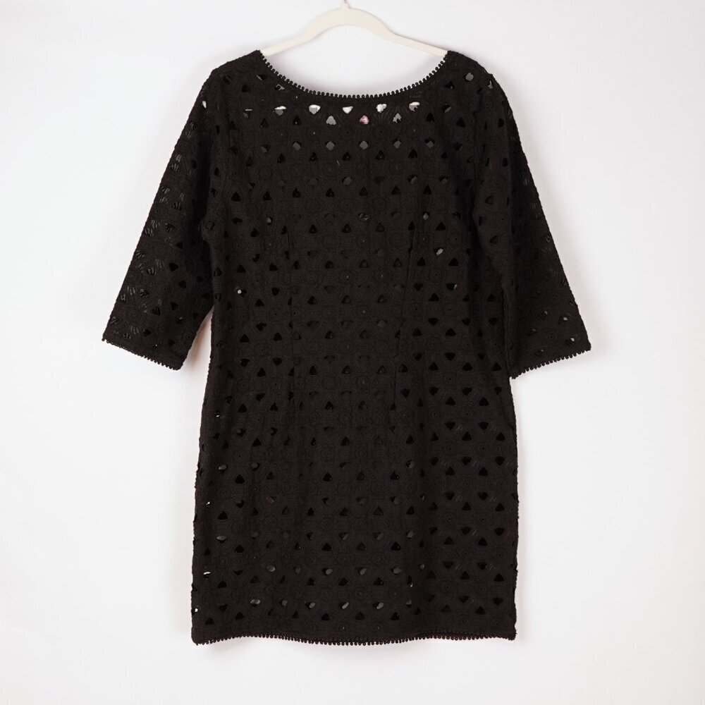 Gretchen Scott Pizelle Dress 3/4 Sleeve Eyelet Lace Black - Large - Picture 2 of 5